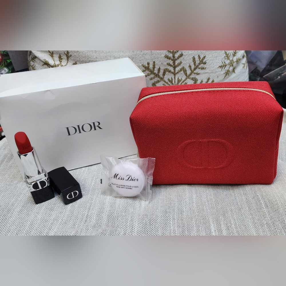 DIOR Trousse in Christmas Red with Iconic Red #999 LIPSTICK and Miss Dior Bomb